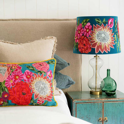 Tropical Garden 40x60cm Embroidered Cushion Aqua