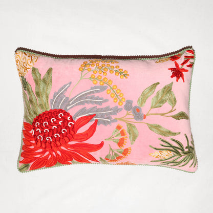 Natives Garden 40x60cm Embroidered Cushion Pink