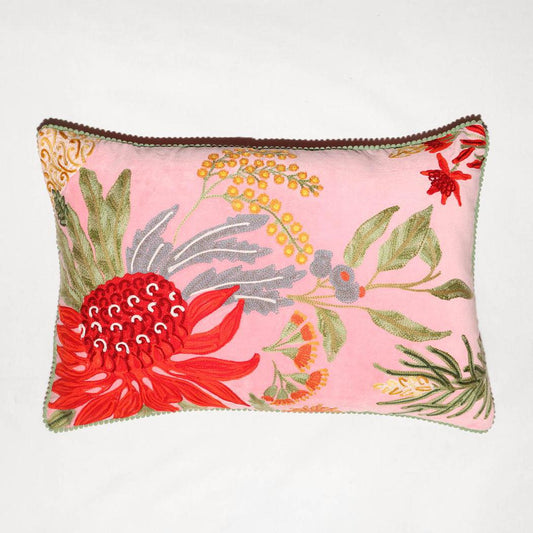 Natives Garden 40x60cm Embroidered Cushion Pink