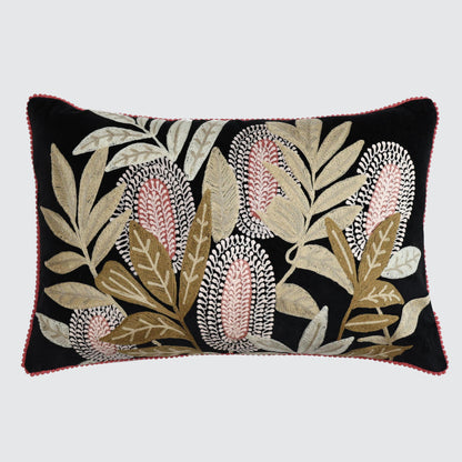 Banksia Embroidered 40 x 60cm Cushion Black Multi