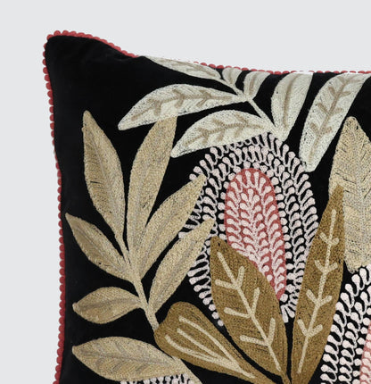 Banksia Embroidered 40 x 60cm Cushion Black Multi