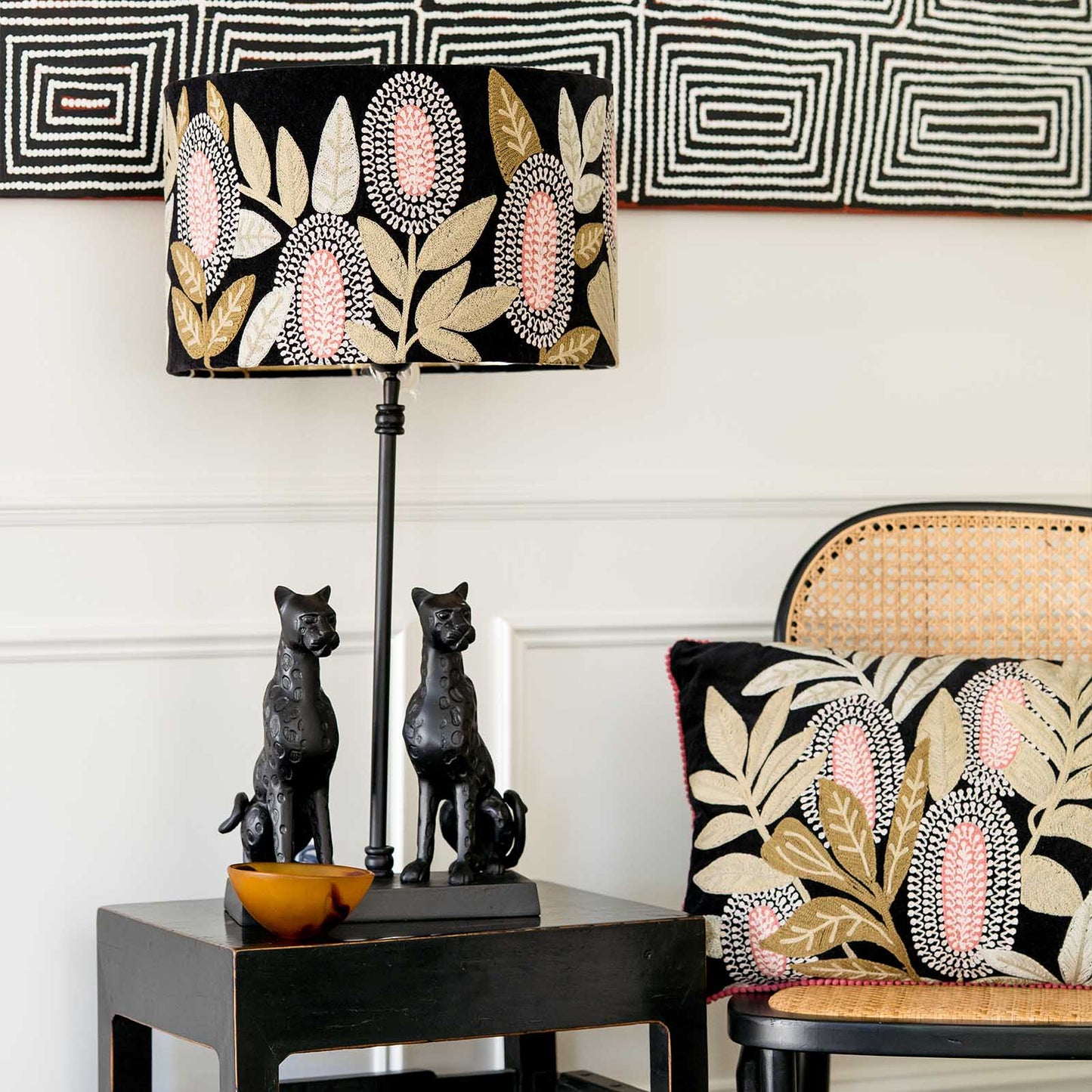 Banksia Embroidered 40 x 60cm Cushion Black Multi
