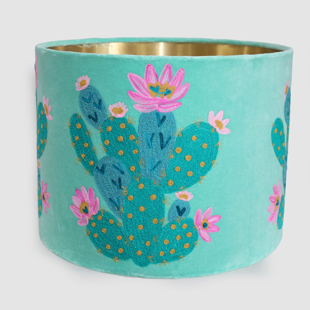 Prickly Pear Cactus 40cm Drum Shade Teal