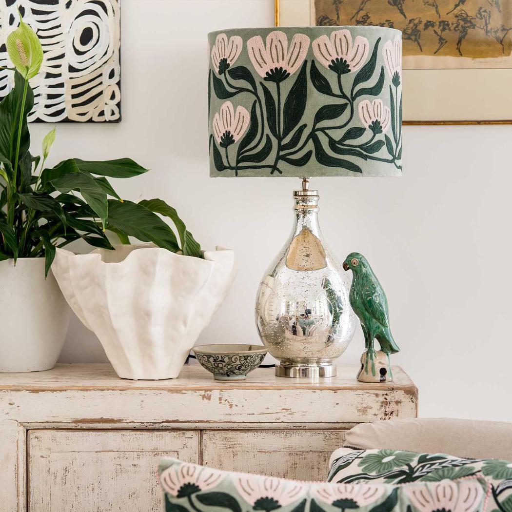 AD Daisy Velvet Drum Shade Sage Green