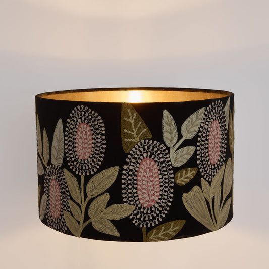 Velvet Drum Shade - Banksia - Black Multi Large