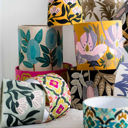 Velvet Drum Shade - Banksia - Black Multi Large