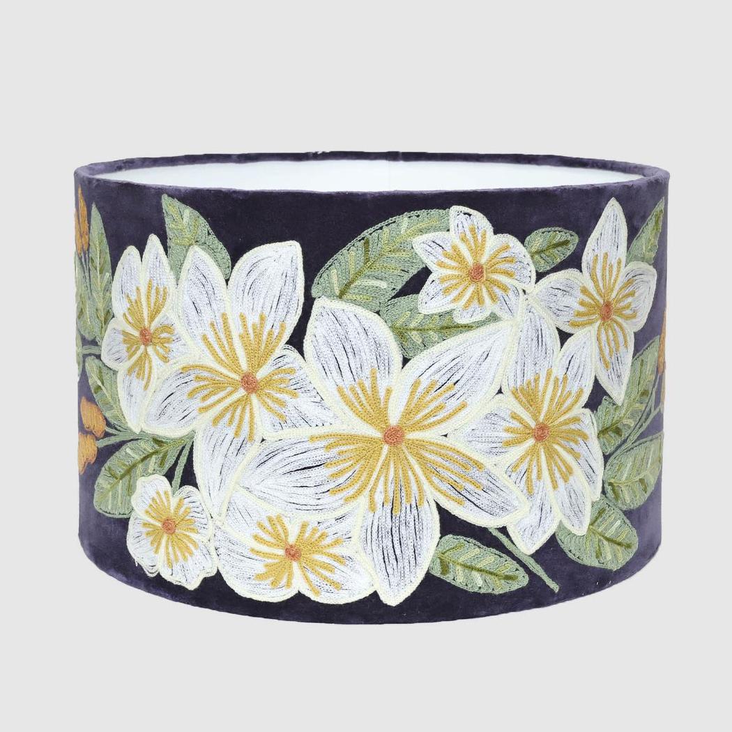 White Frangpani Drum Shade 40x25cm Plum