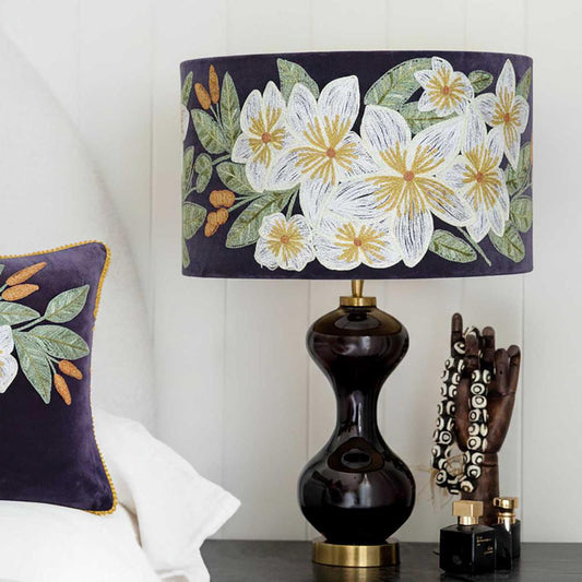 White Frangpani Drum Shade 40x25cm Plum