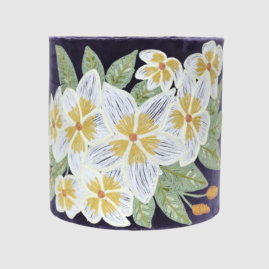 White Frangpani Drum Shade 30x30cm Plum