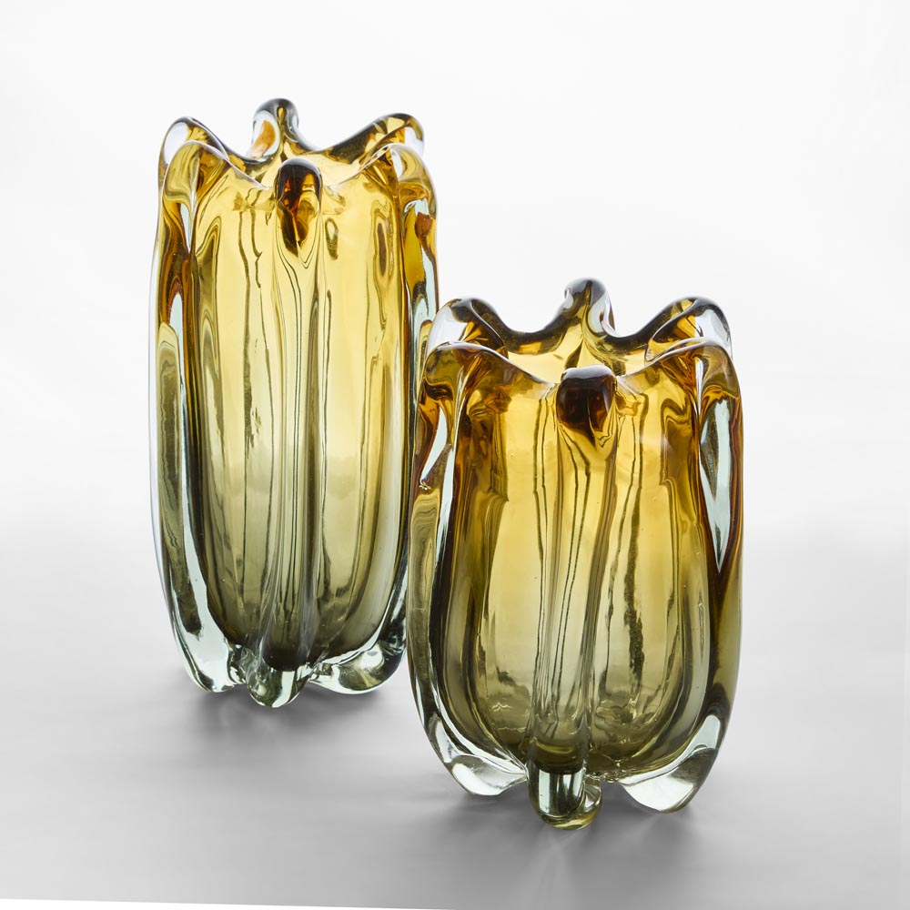 Solenne Handblown Glass Vase Amber & Green Ombre