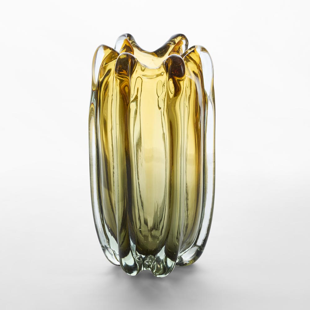 Solenne Handblown Glass Vase Amber & Green Ombre Large