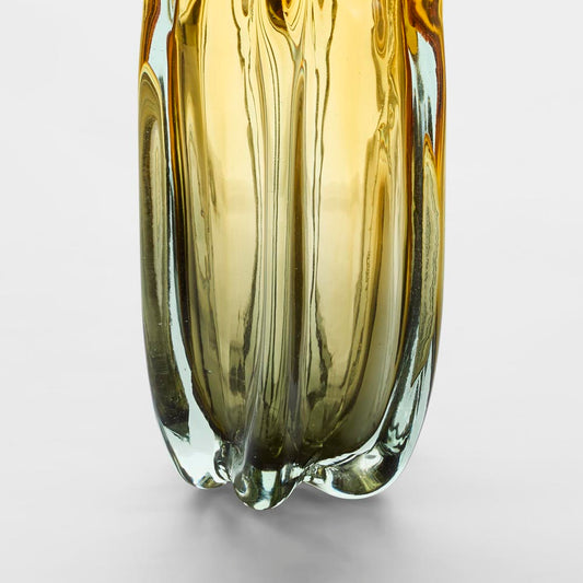 Solenne Handblown Glass Vase Amber & Green Ombre Large
