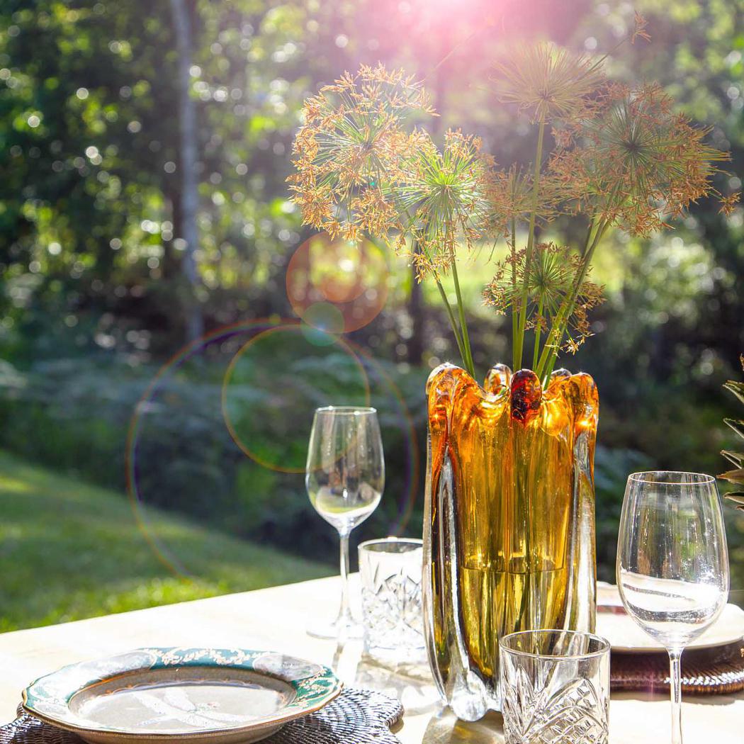 Solenne Handblown Glass Vase Amber & Green Ombre Large