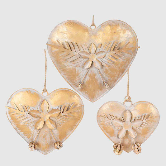 Tiff Gilt Hearts Set of 3 Antique Gold