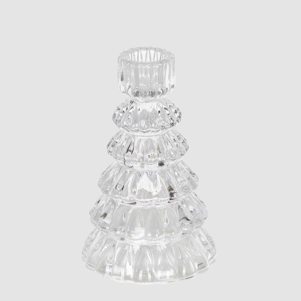 Ice Glass Tree Candle Holder Clear
