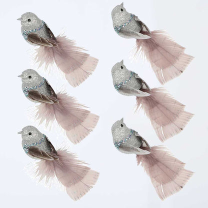 Lilla Sparkle Boxed Set of Six Clip on Bird Silver