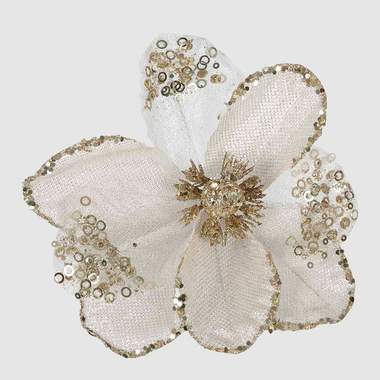 Faille Clip on Camellia Champagne