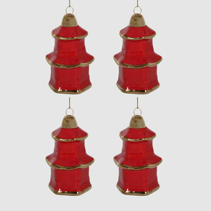 Pagoda Hanging Ornaments Box of 4 Red