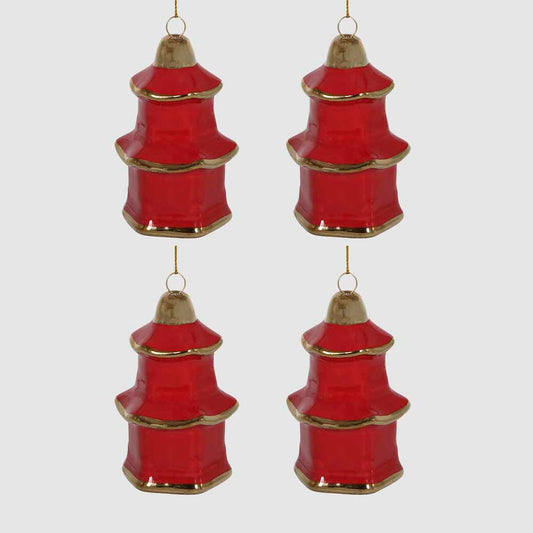 Pagoda Hanging Ornaments Box of 4 Red