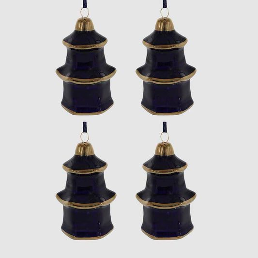 Pagoda Hanging Ornaments Box of 4 Navy