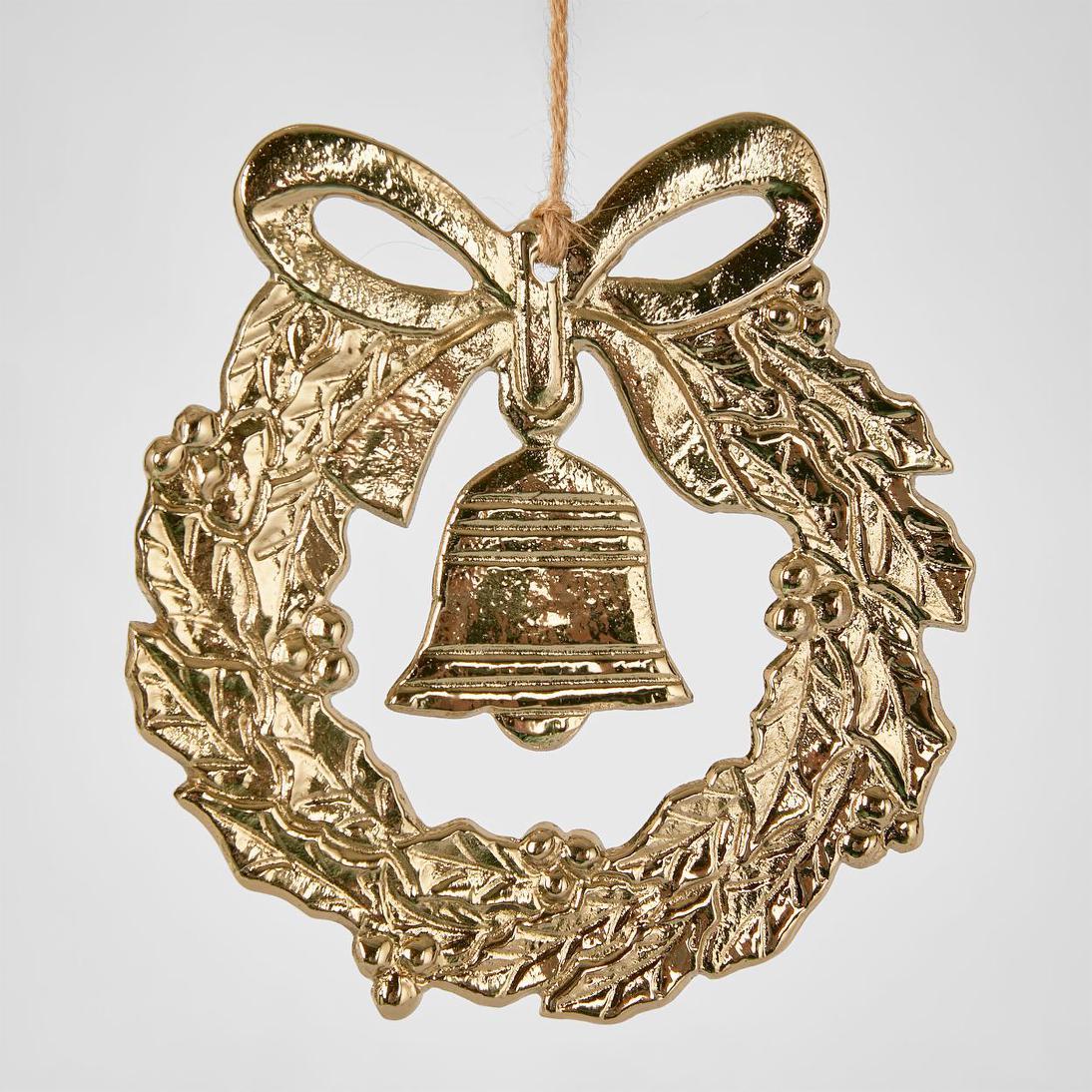 Mini Bell Wreath Ornament Gold LGE