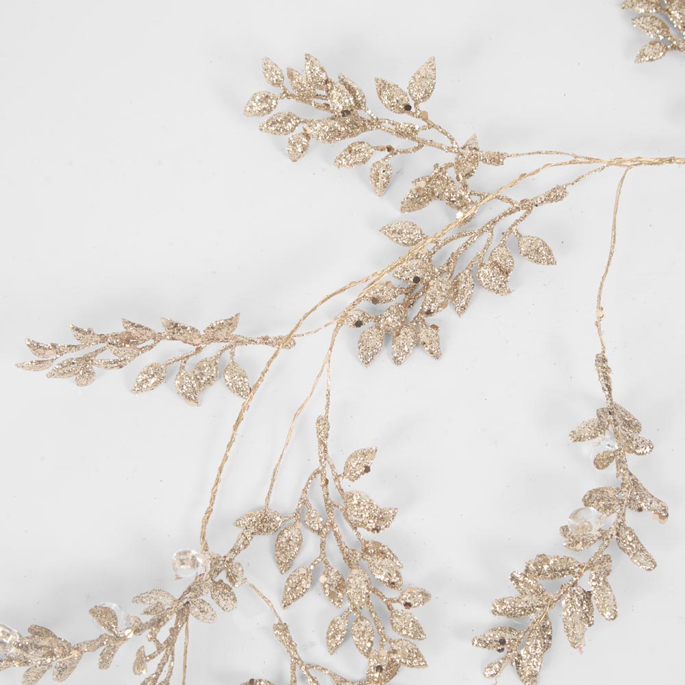 Glitter Leaf and Crystal Berry Garland Gold