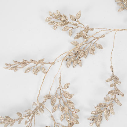 Glitter Leaf and Crystal Berry Garland Gold