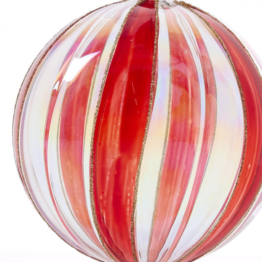 Scarlet Glass Striped Glass Bauble Red