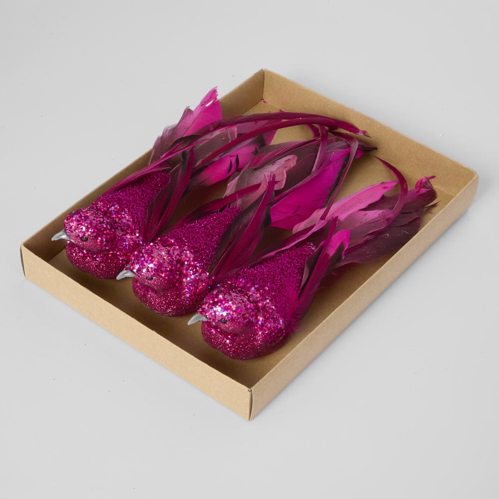 Calypso Clip on Bird Set of 3 Fuchsia