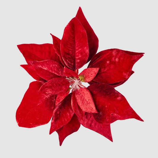 Luxe Velvet Poinsettia Clip on w. Light Up Stamen Red