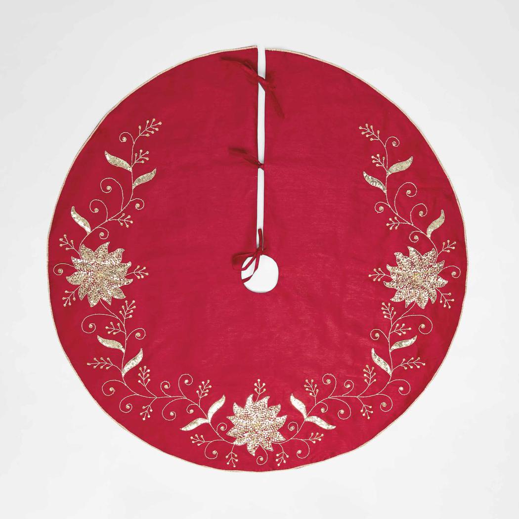 Silk Floral Meander Tree Skirt Red