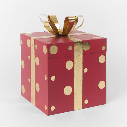 Antique Metal Polka Dot Present - Red & Gold