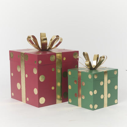 Antique Metal Polka Dot Present - Red & Gold