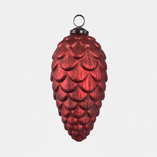 Antiqued Glass Pinecone Decoration Red Large