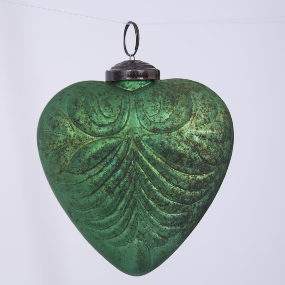 Pattern Heart Glass Decoration Green