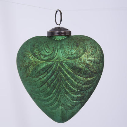 Pattern Heart Glass Decoration Green