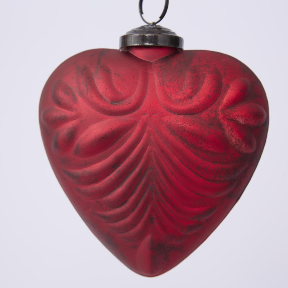 Pattern Heart Glass Decoration Red