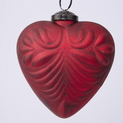 Pattern Heart Glass Decoration Red