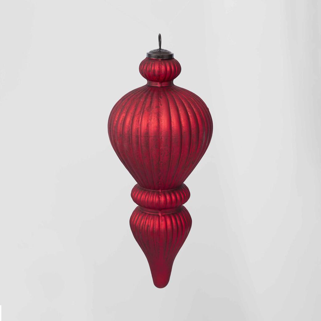 Antiqued Glass Hanging Finial Red Large