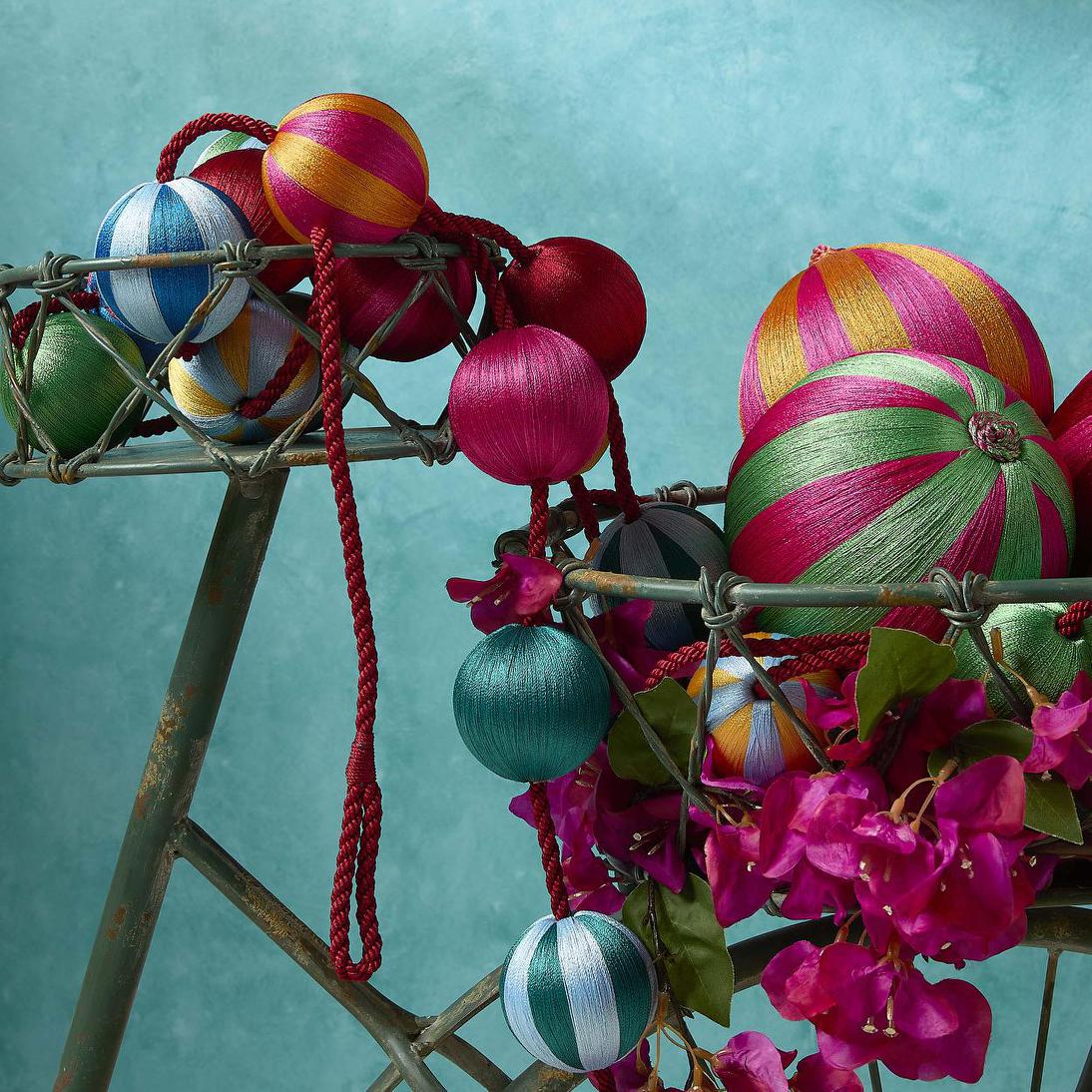 Silk Stripe Bauble Medium Fuchsia & Red