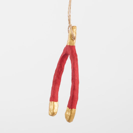Mache Lucky Wishbone Tree Decoration Red