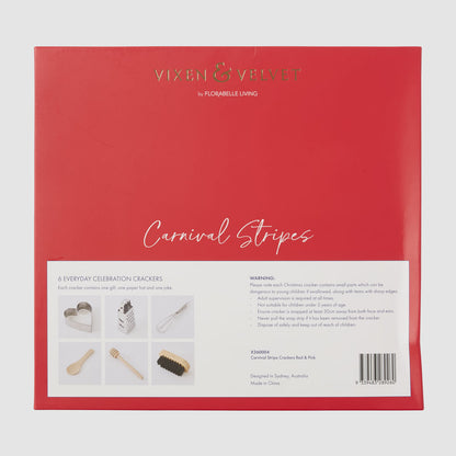Carnival Stripe Crackers Red & Pink – Box of 6