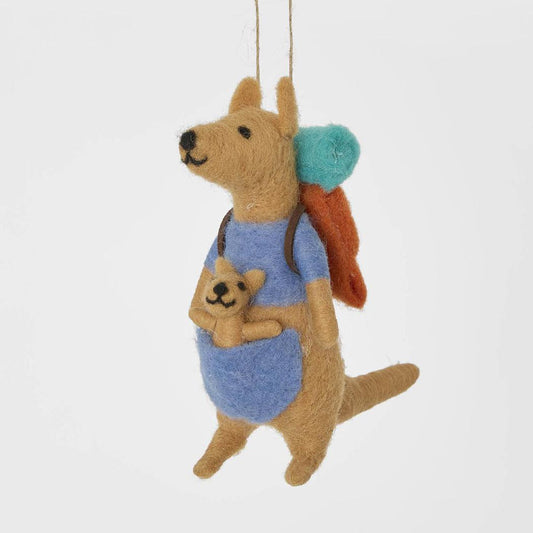 Camping Kangaroo With Joey Hanging Tree Decoration