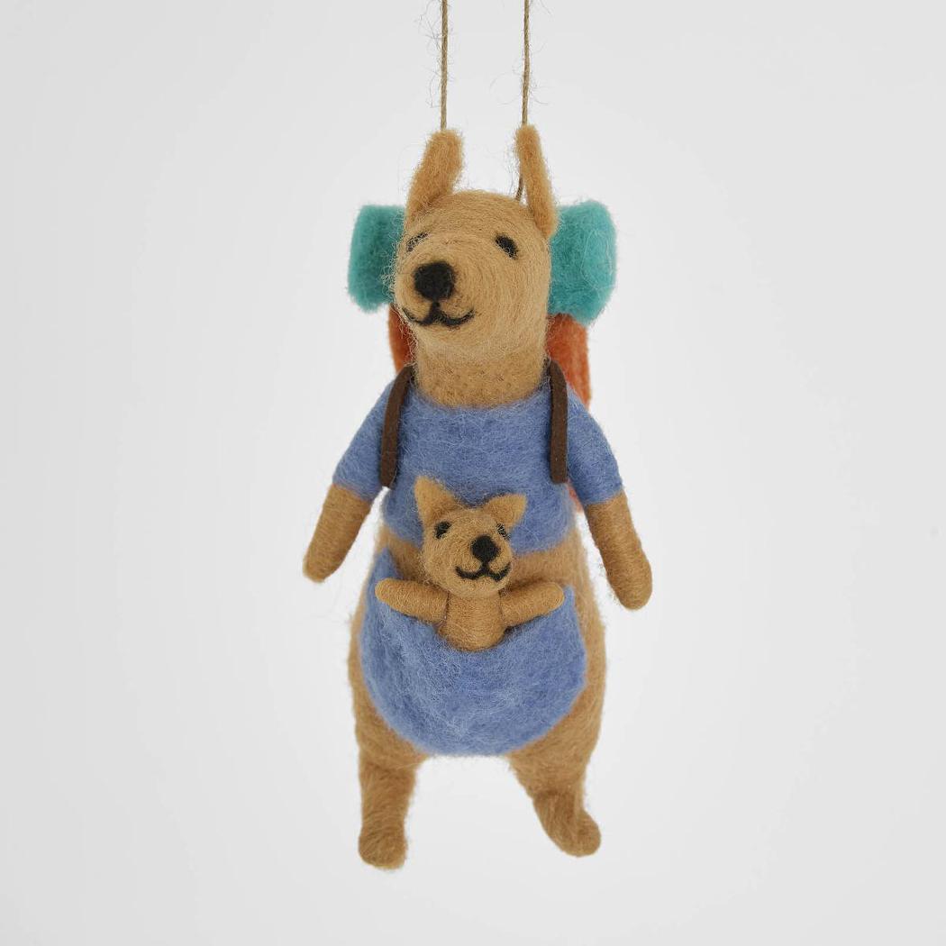 Camping Kangaroo With Joey Hanging Tree Decoration