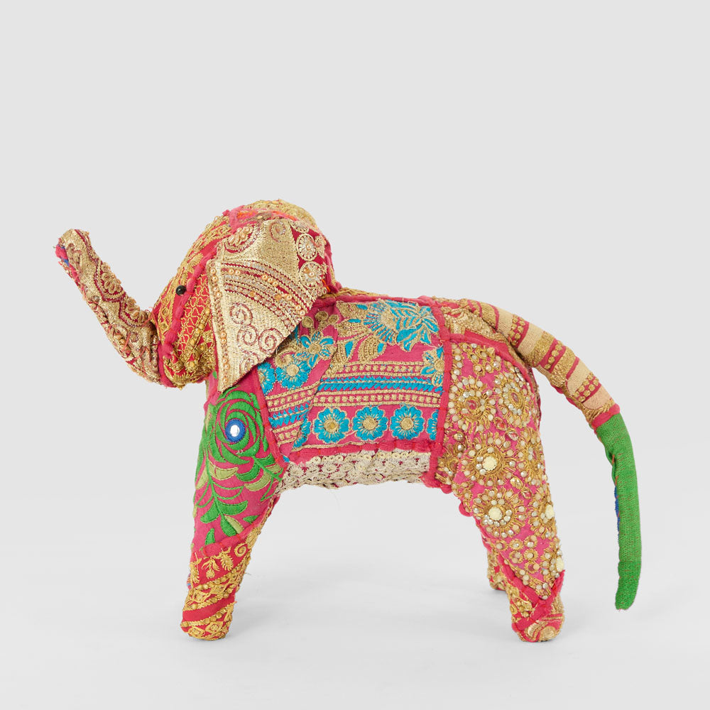 Khambadiya Handmade Elephant Gold & Fuchsia Large