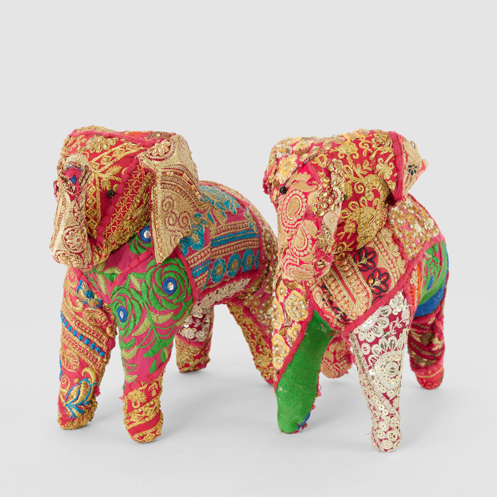 Khambadiya Handmade Elephant Gold & Fuchsia Large