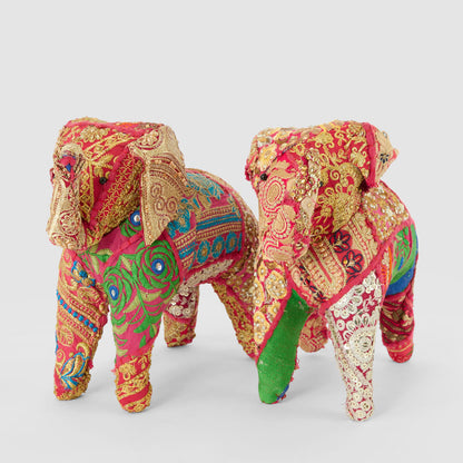 Khambadiya Handmade Elephant Gold & Fuchsia Large