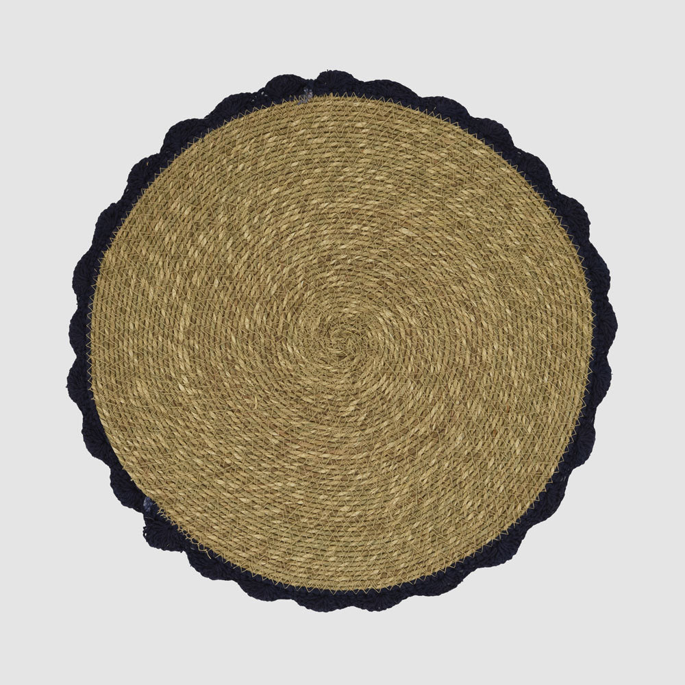 Crochet Edge Seagrass Placemat Blue