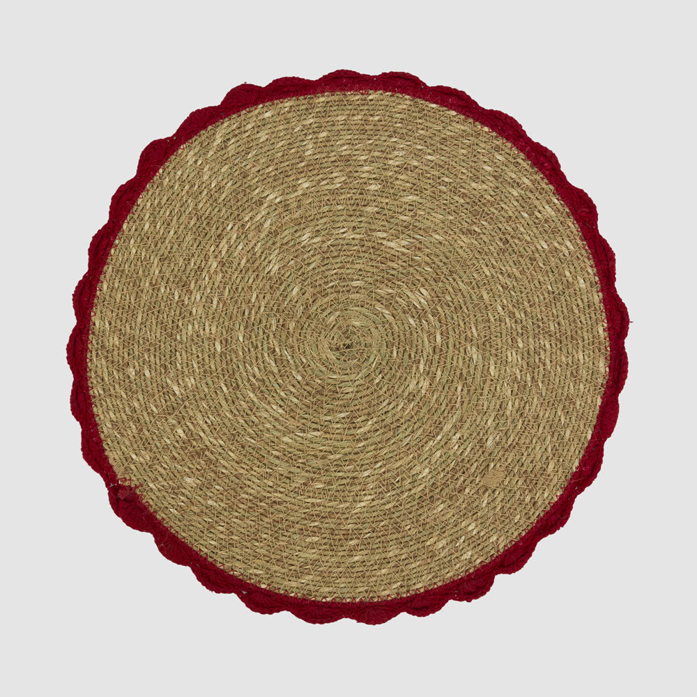 Crochet Edge Seagrass Placemat Red