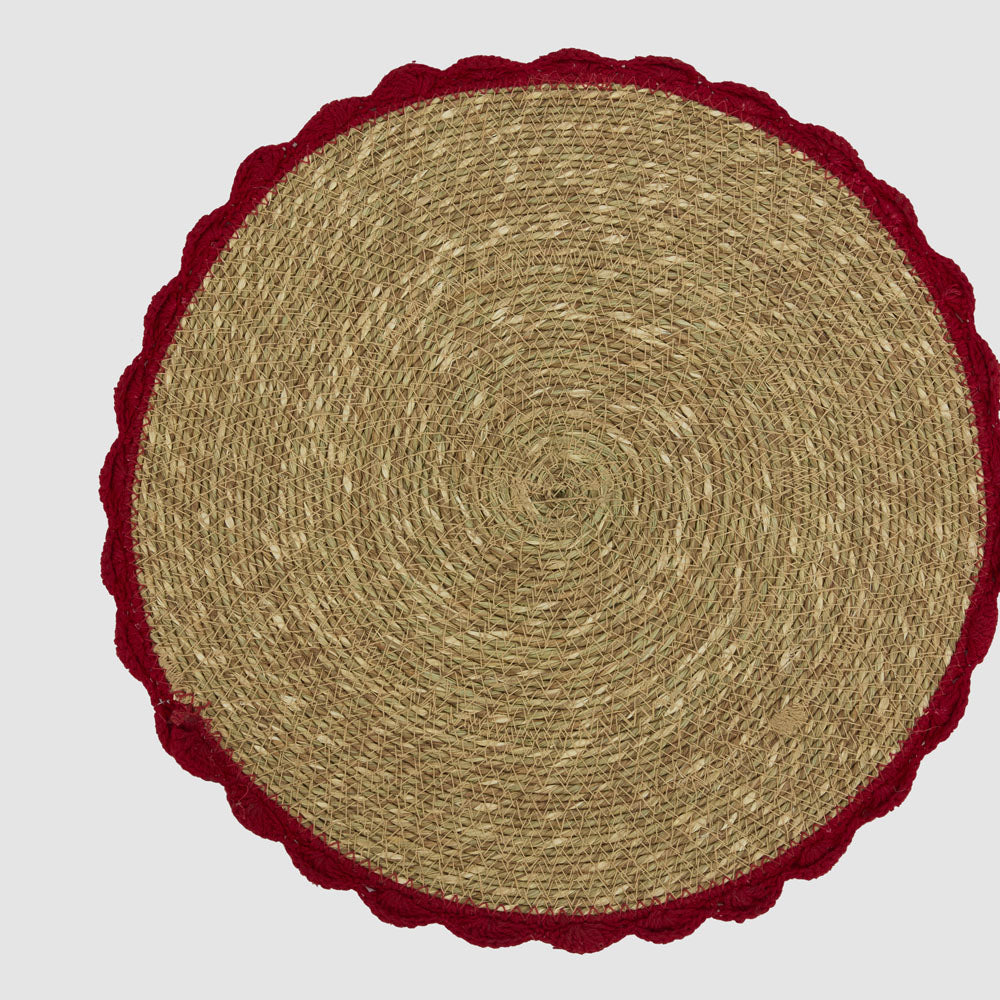 Crochet Edge Seagrass Placemat Red